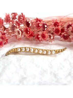 Gold Toned Faux Pearl Accented Swirly Wavy Midcentury Insp Hair Clip | Barrette